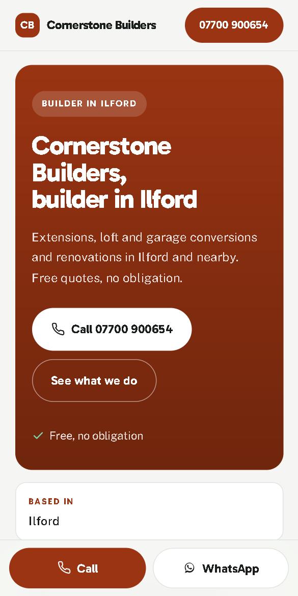 Example builder website in the Round design with a brick red colour